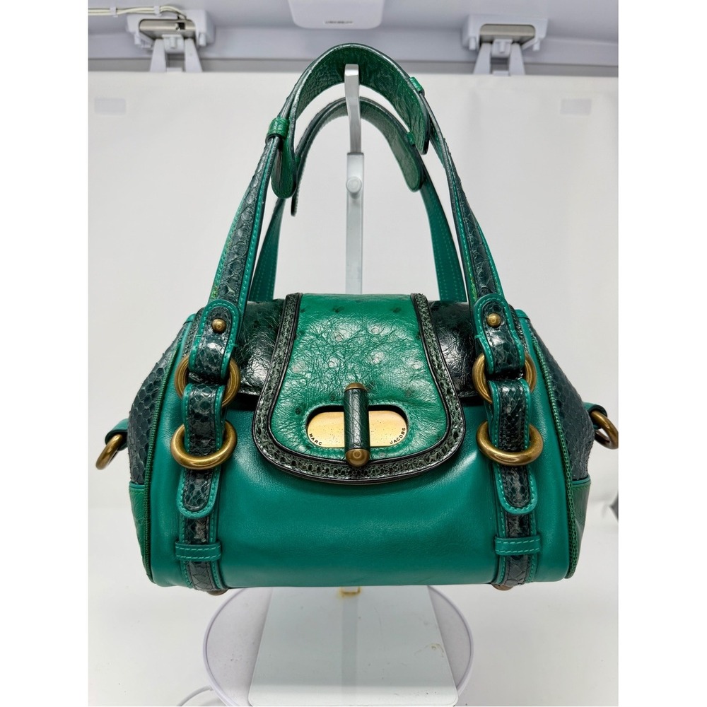 RARE Marc Jacobs Satchel Calfskin Ostrich Python Leather Brass Vintage Runway